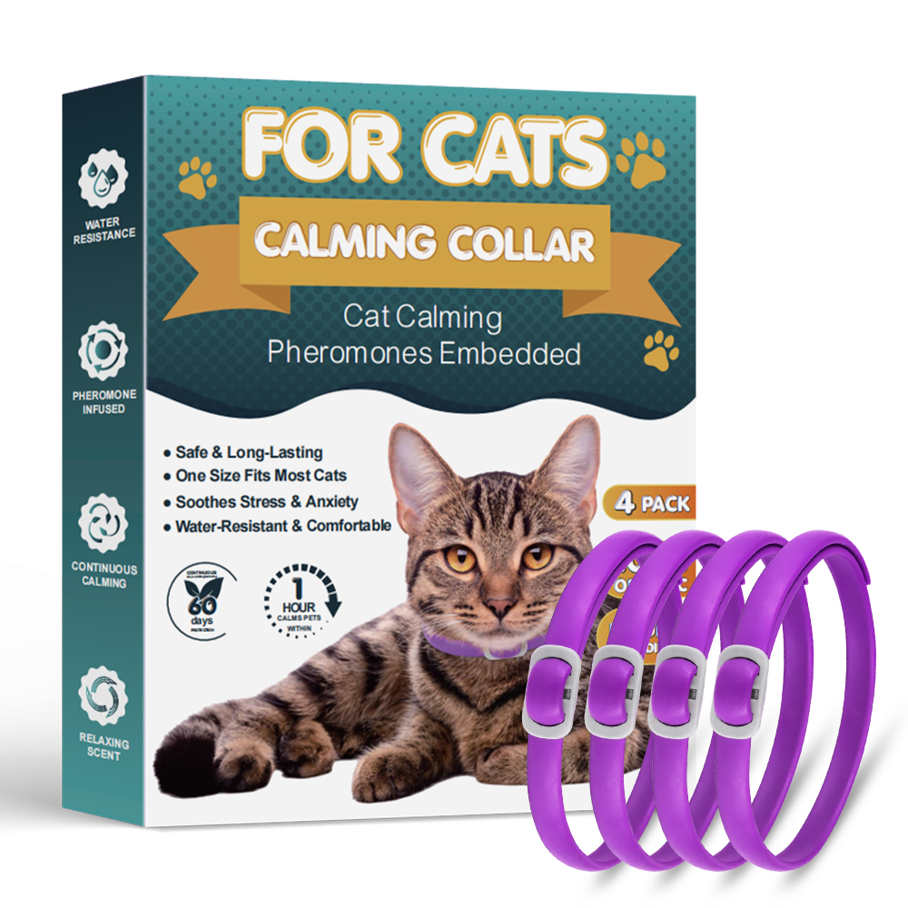 Adjustable purple pheromone calming collar for cats